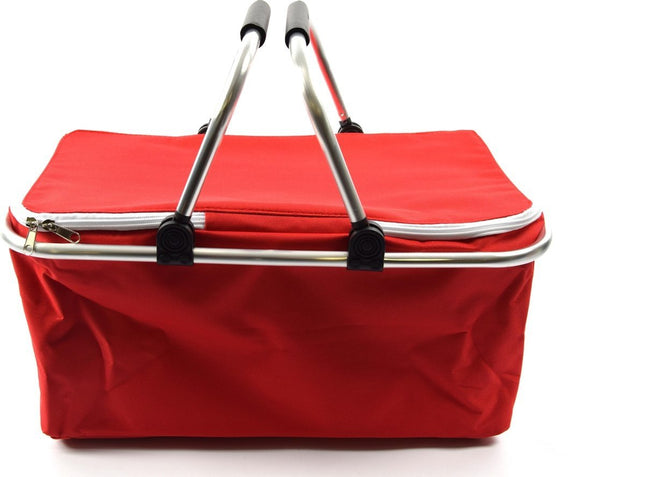 Opvouwbare boodschappenmand, met koelfunctie, thermomand met handvat, 25 l, deksel met ritssluiting, koelmand, rood
