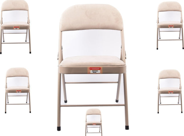 Velvet Eetkamerstoel 6 st inklapbaar met stalen frame Beige