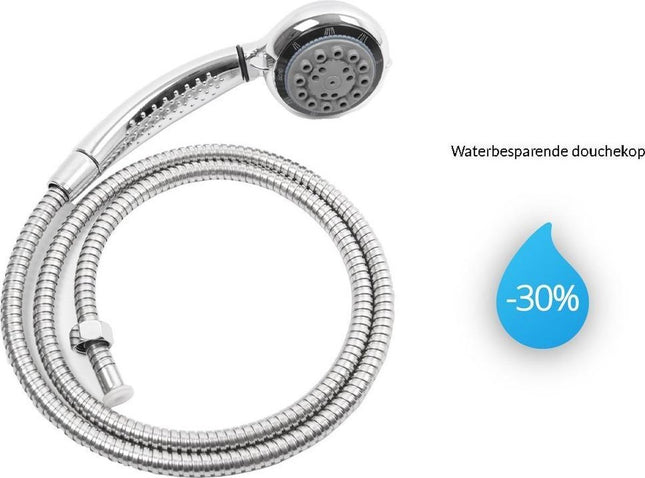 Douchekop met 8 sproeistand -Douche kop met Slang set-Douchekop Incl. Slang 2 Meter -Handdouche 1st. ø 8cm chroom -Douche set-slang met 8 sproeistand -Douche -Douchekoppen -Douchekop Roestvrij - 8 Functies - 200 cm slang en 1.3 cm diameter