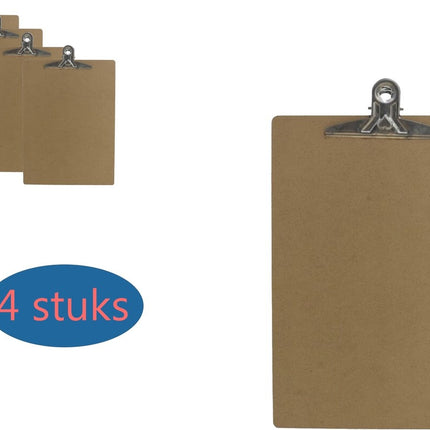 4x Klemborden butterfly klem - Klemborden A4 - Klemborden hout A4 31.8 x 22.8 x 0.3 cm