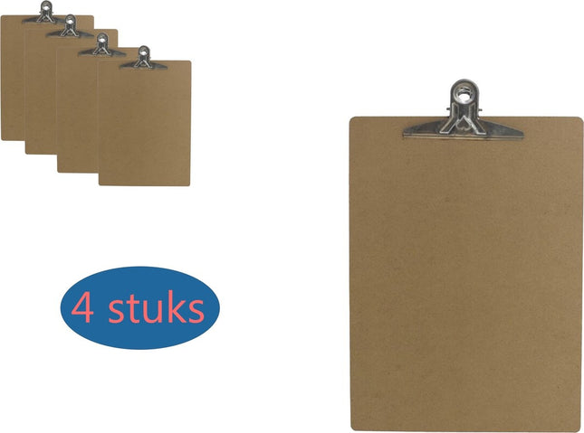 4x Klemborden butterfly klem - Klemborden A4 - Klemborden hout A4 31.8 x 22.8 x 0.3 cm