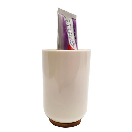 Luxe Toiletborstel Set | Modern Design | Kunststof en Bamboe | Bruin en Wit | 2 Jaar Garantie 