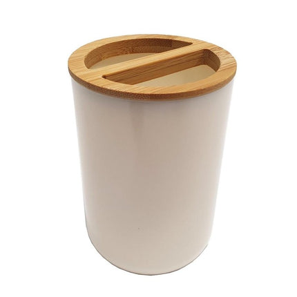 Luxe Toiletborstel Set | Modern Design | Kunststof en Bamboe | Bruin en Wit | 2 Jaar Garantie 