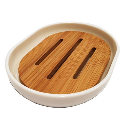 Luxe Toiletborstel Set | Modern Design | Kunststof en Bamboe | Bruin en Wit | 2 Jaar Garantie 