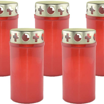 5 stuks Herdenkingskaars - Kaars - Witte kaars kopen - Herdenkingskaarsen - Glas - Witte kaars in glas - Kaarshouder - Herdenkingskaarsje - Rood - kaars -kaarsen 