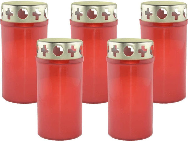 5 stuks Herdenkingskaars - Kaars - Witte kaars kopen - Herdenkingskaarsen - Glas - Witte kaars in glas - Kaarshouder - Herdenkingskaarsje - Rood - kaars -kaarsen 