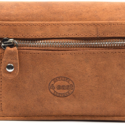 4East® | Vintage Leren Dames Portemonnee Harmonica |Cognac | Ideale Dames Portemonnee | Stoer Leer| met RFID bescherming