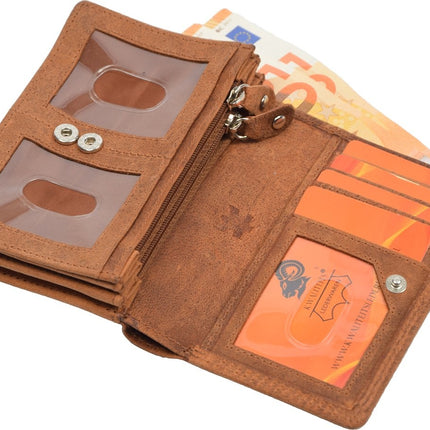 4East® | Vintage Leren Dames Portemonnee Harmonica |Cognac | Ideale Dames Portemonnee | Stoer Leer| met RFID bescherming