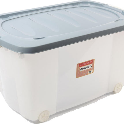 Rollerbox - opbergbox - 45L - 1 stuks - Wieltjes - Transparant/Blauw