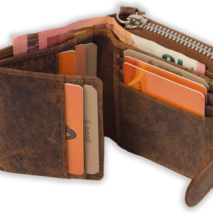 Portemonnee - Portemonnee dames - Portemonnee heren - Portemonnee pasjes - RFID Protected Anti skim - 4East - 4E-209- Vintage-bruin