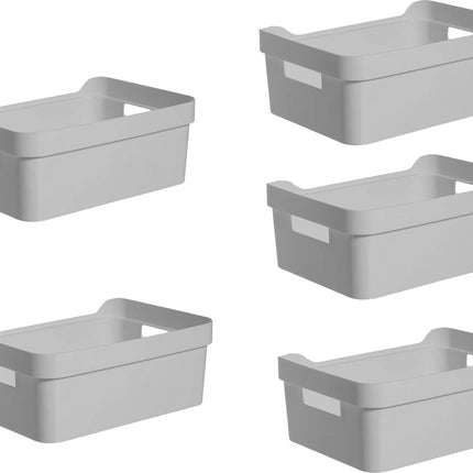 5x stuks Grijze opbergboxen/opbergdozen/opbergmanden kunststof - 5 liter - opbergen manden/dozen/bakken - opbergers