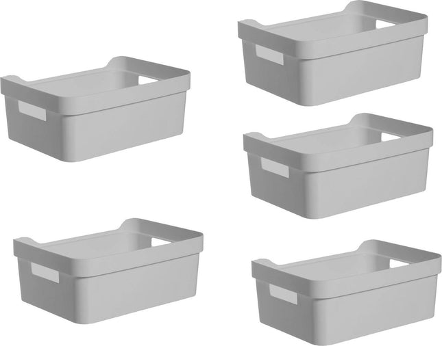 5x stuks Grijze opbergboxen/opbergdozen/opbergmanden kunststof - 5 liter - opbergen manden/dozen/bakken - opbergers