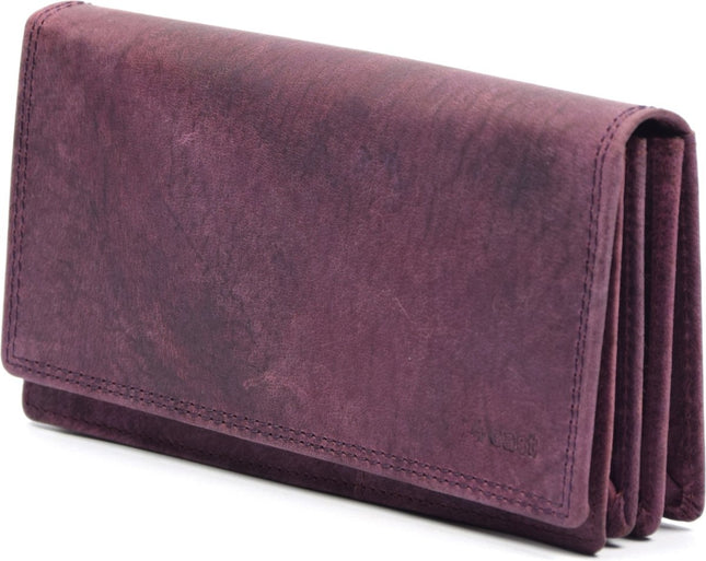 4East® Vintage Leren Dames Portemonnee | Paars | RFID |Stoer Leer Portemonnee Huishoud portemonnee | Dames | Harmonica portemonnee | buffelleer Portemonnee | Overslag portemonnee
