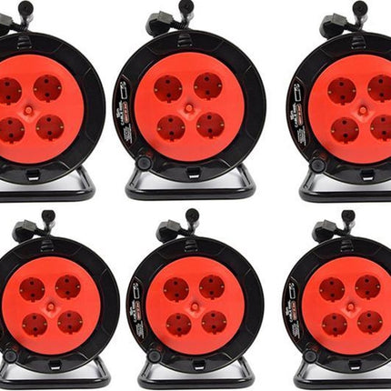6 stuks - Kabelbox verlengsnoer kabelhaspel kabel verleng haspel met 4 geaarde stopcontacten 15 meter - Kabelhaspel - haspel - haspel 15 meter - kabelhaspel 250 volt | 3000 watt