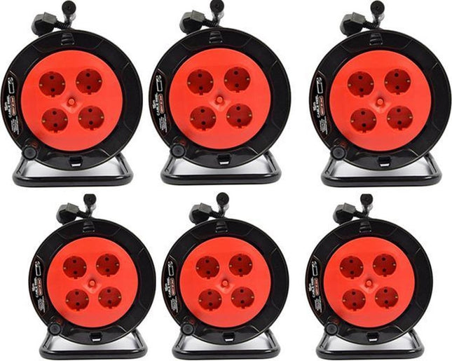 6 stuks - Kabelbox verlengsnoer kabelhaspel kabel verleng haspel met 4 geaarde stopcontacten 15 meter - Kabelhaspel - haspel - haspel 15 meter - kabelhaspel 250 volt | 3000 watt