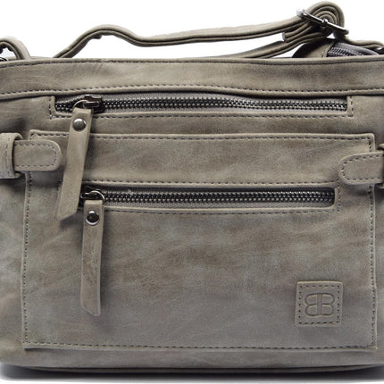 Grijze Schoudertas - Bicky Bernard tas met veel vakken - Grijs - grijze tas - 18.5 x 27 x 8.5 cm
