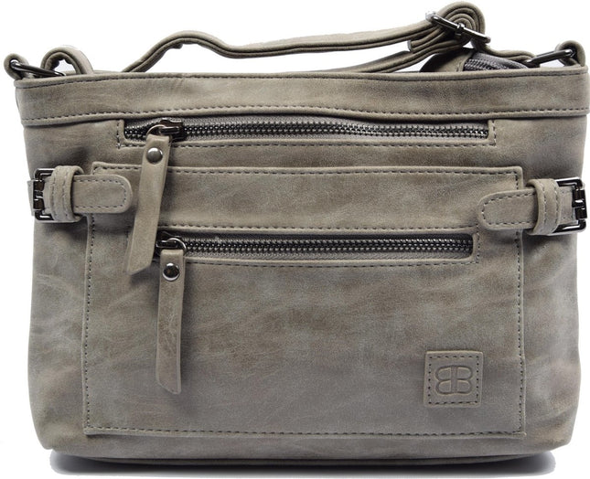 Grijze Schoudertas - Bicky Bernard tas met veel vakken - Grijs - grijze tas - 18.5 x 27 x 8.5 cm