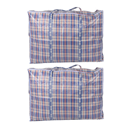 2x Ruime Opbergtas met Rits  - 130L Volume - Blauw, Wit & Rood - Ideaal voor Kleding en Speelgoed
