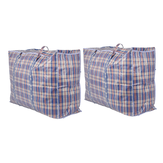 2x Ruime Opbergtas met Rits  - 130L Volume - Blauw, Wit & Rood - Ideaal voor Kleding en Speelgoed