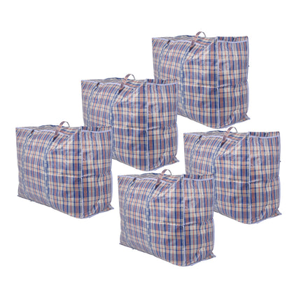 Handige XXL Wastassen - Set van 5 Ruime Opbergtassen - Opbergtas voor Kleding - Blauw, Wit & Rood - 130L 