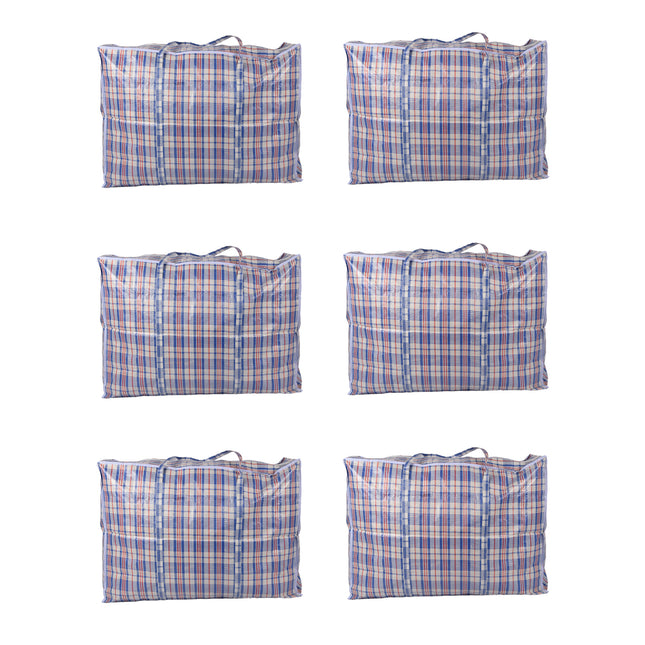 Grote XXL Opbergtas - Ruime Wastas voor Kleding - Blauw, Wit & Rood - 130L - 80cm x 58cm x 28cm - Lichtgewicht Kunststof - 6x Opbergtas met Rits
