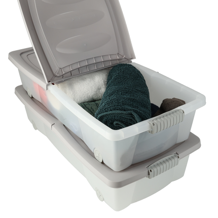 Opbergboxen met Deksel en Wieltjes Donkergrijs- 2 stuks - 79x39x17 cm - Transparant  - Opbergdozen- box Ideaal voor Kleding, Speelgoed
