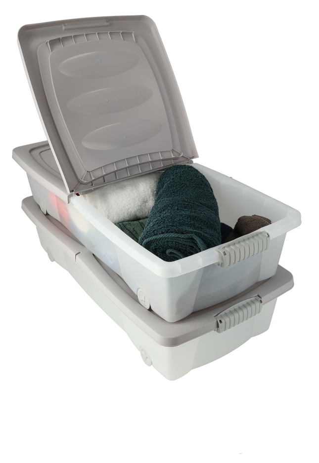 Opbergboxen met Deksel en Wieltjes Donkergrijs- 2 stuks - 79x39x17 cm - Transparant  - Opbergdozen- box Ideaal voor Kleding, Speelgoed