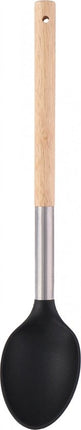 Keukengerei set van 6 stuks - Set Keukengerei -bakspatel 34 cm hout rvs - opscheplepel 34 cm hout zwart - schuimspaan 34 cm hout staal - schuimspaan 34 cm hout rvs - schuimspaan 34 cm hout rvs- schuimspaan 34 cm hout rvs