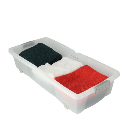 Opbergboxen met Deksel en Wieltjes- Set van 2 - Onderbedbox 79x39x17 cm - Blauw box voor Kleding, Speelgoed