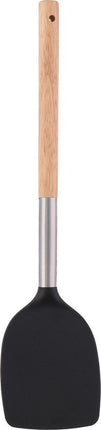 Keukengerei set van 6 stuks - Set Keukengerei -bakspatel 34 cm hout rvs - opscheplepel 34 cm hout zwart - schuimspaan 34 cm hout staal - schuimspaan 34 cm hout rvs - schuimspaan 34 cm hout rvs- schuimspaan 34 cm hout rvs