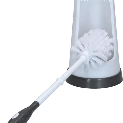 Plastic Witte Toiletborstelhouder met Grijze Onderkant – 40x15cm | Borstel Houder met WC Borstel | Toilet Borstel in Ronde Houder