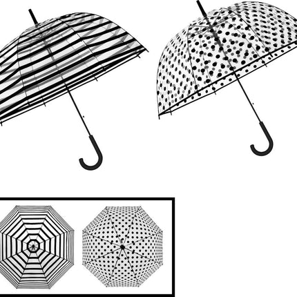 Paraplu polka dot en streepdessin Koepelparaplu Transparant PVC Ø 86 CM trouw -