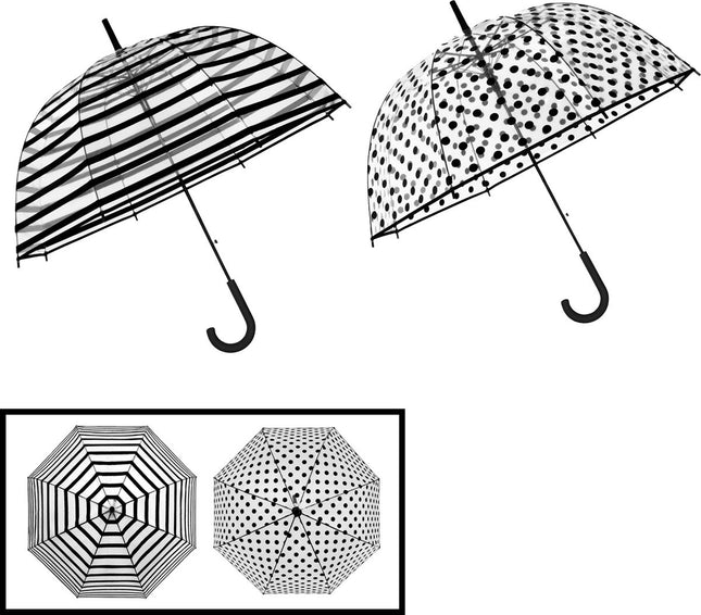 Paraplu polka dot en streepdessin Koepelparaplu Transparant PVC Ø 86 CM trouw -