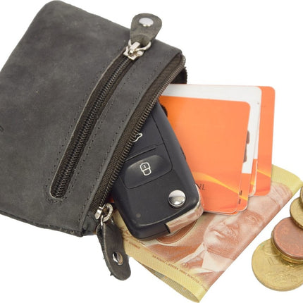 Autosleutel RFID Antidiefstal Portemonnee – Buffelleer Sleuteletui met Rits – Kleine Portemonnee voor Heren & Dames