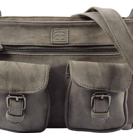 Bicky Bernard Dames schoudertas - Omhang Schoudertas Ritsvakjes Trendy Tas - Grijs
