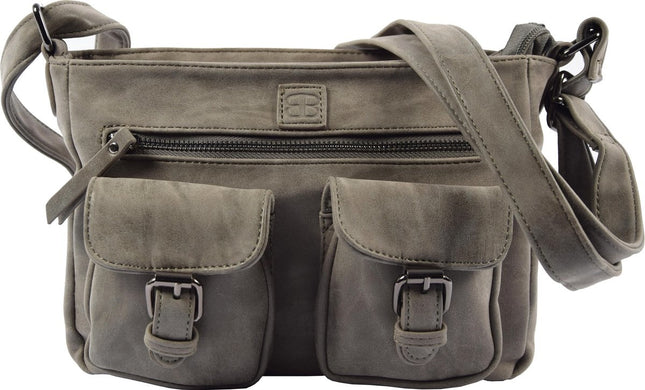 Bicky Bernard Dames schoudertas - Omhang Schoudertas Ritsvakjes Trendy Tas - Grijs