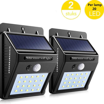 2x Automatische Solar LED lamp - 40 LED - Bewegingssensor - Zonne-energie - Tuinverlichting voor hek en wand