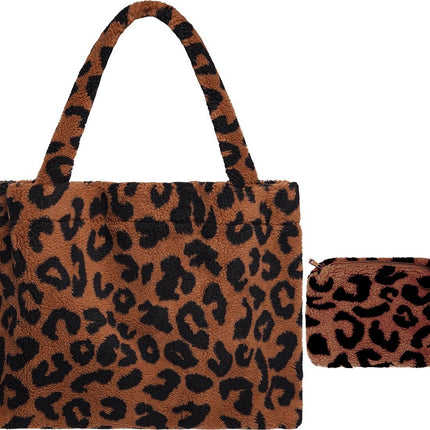Shopper panterprint teddy borg tas Dames Schoudertas -Mommy Tote Bag- Handtas - Canvas - Katoenen Tas - Tote - Mom-Bag shopper teddy leopard - Trendy zeer grote teddy bear shopper- Boodschappentas - 1