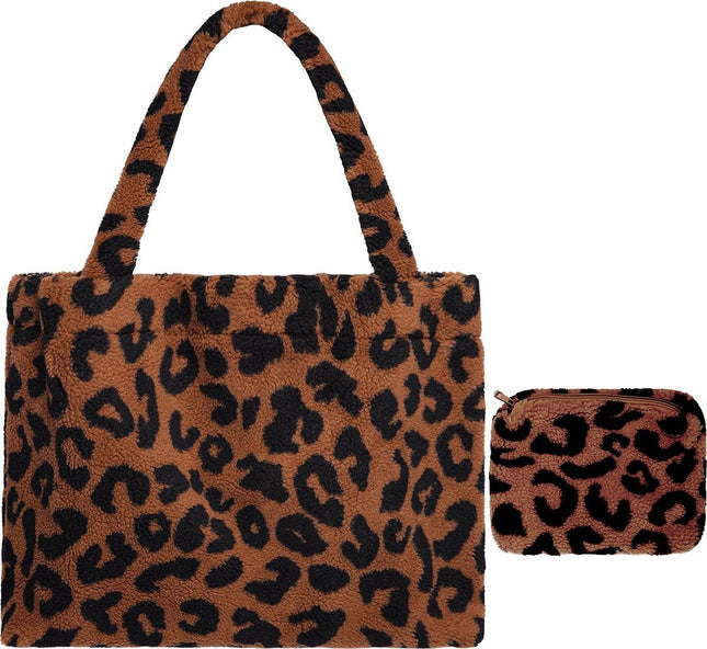 Shopper panterprint teddy borg tas Dames Schoudertas -Mommy Tote Bag- Handtas - Canvas - Katoenen Tas - Tote - Mom-Bag shopper teddy leopard - Trendy zeer grote teddy bear shopper- Boodschappentas - 1