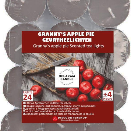 24 Theelichten met 4 Branduren - Waxinelichtjes - Geurtheelichten- Appeltaart Geur - Apple Pie geurtheelichten