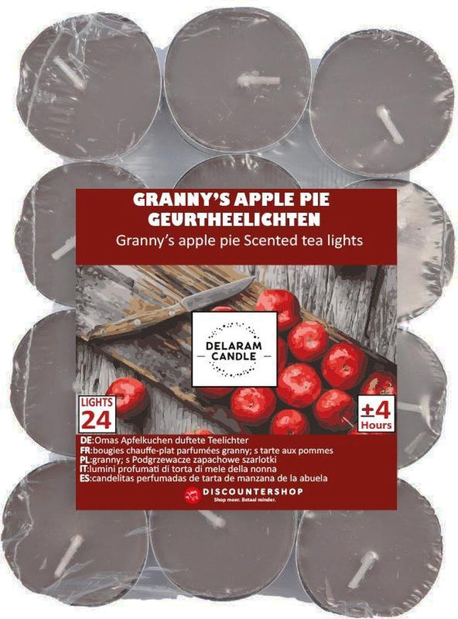 24 Theelichten met 4 Branduren - Waxinelichtjes - Geurtheelichten- Appeltaart Geur - Apple Pie geurtheelichten