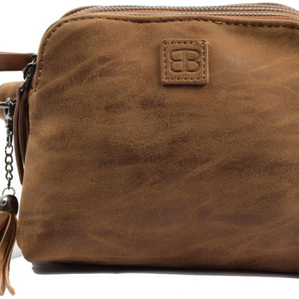Bicky Bernard Schoudertas cognac - camel met 3 ritsen - tas - tassen - schoudertas dames - handtas - cognac-camel schoudertas - schoudertas meiden - 