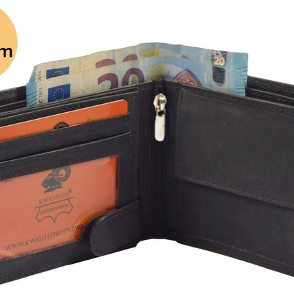 Portemonnee heren - portemonnee dames - betaalbare Portefeuille van echt Leer -duurzaam ruim en veilig | Anti Skim | 10 pasjes -zwart -liggend model billfold Unisex - Heren portemonnee