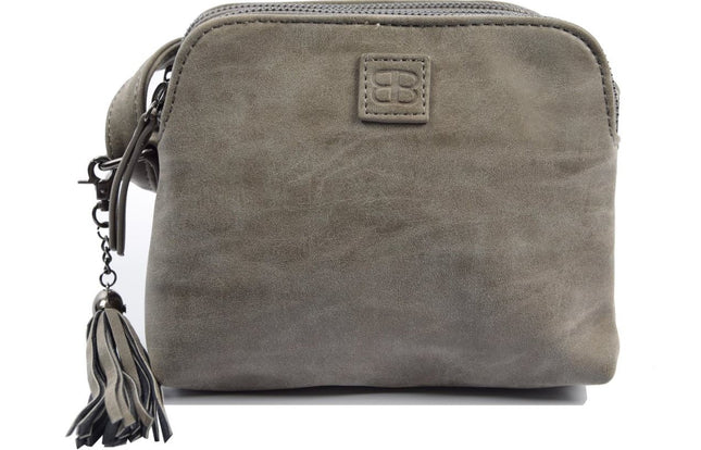 Bicky Bernard Schoudertas Grijs met 3 ritsen - tas - tassen - schoudertas dames - handtas - grijs schoudertas - schoudertas meiden - 