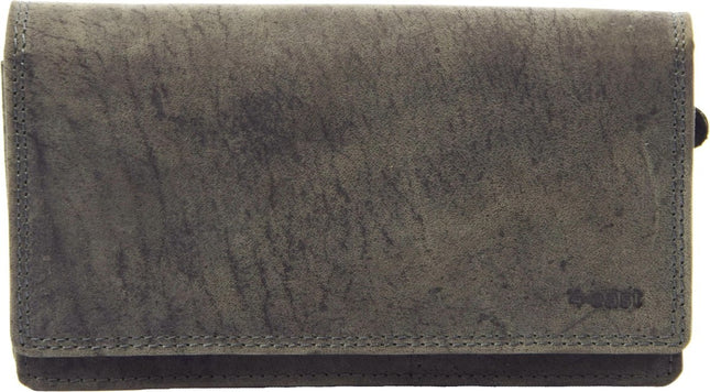 4East® Vintage Leren Dames Portemonnee |grijs | RFID |Stoer Leer Portemonnee Huishoud portemonnee | Dames | Harmonica portemonnee | buffelleer Portemonnee | Overslag portemonnee- 4e-405