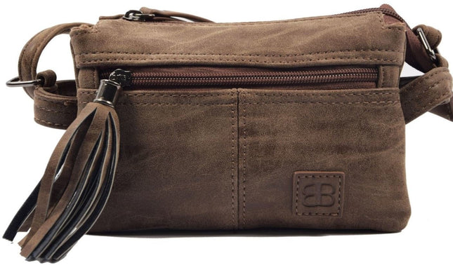 Tas - tasssen - bags - Bag- Bicky Bernard- Harmonica 3-Vaks tasje - schoudertasje - crossbody tasje - Donkerbruin