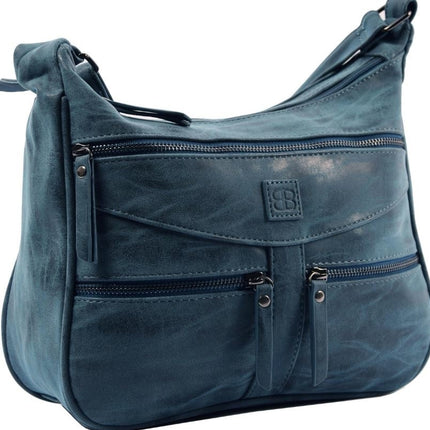 Dames Handtas Met Schoudertas Ritsvakjes - Donkerblauw Imitatieleer - 24X30X10 Cm - 547 g 