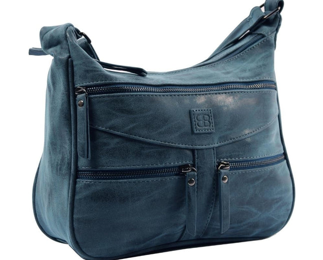 Dames Handtas Met Schoudertas Ritsvakjes - Donkerblauw Imitatieleer - 24X30X10 Cm - 547 g 