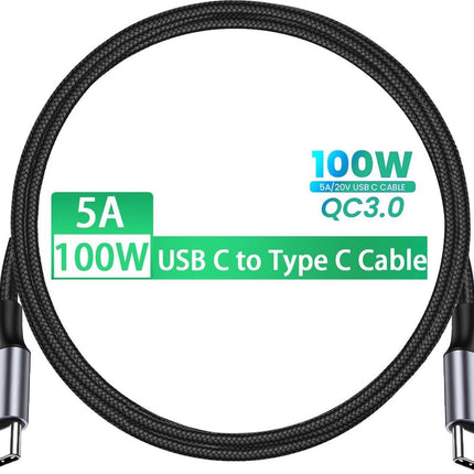 USB C naar USB C Kabel 100W PD 20V/5A autolader , USB Type C Nylon Snel Opladen Data Kabel Compatibel met iPad Pro 2020, MacBook Air 2020/2019, OnePlus 8/ 7Pro, Google Pixel 4/3 enz. (2M)