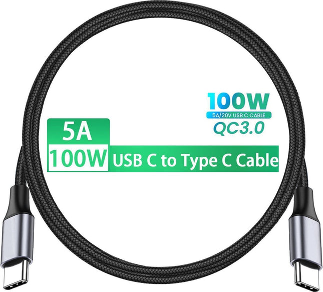 USB C naar USB C Kabel 100W PD 20V/5A autolader , USB Type C Nylon Snel Opladen Data Kabel Compatibel met iPad Pro 2020, MacBook Air 2020/2019, OnePlus 8/ 7Pro, Google Pixel 4/3 enz. (2M)